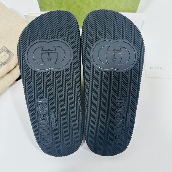 Gucci Agrado 37/ US 7 Rubber Web Slide Sandal Black Green Red Crisscross NIB - Picture 6 of 7